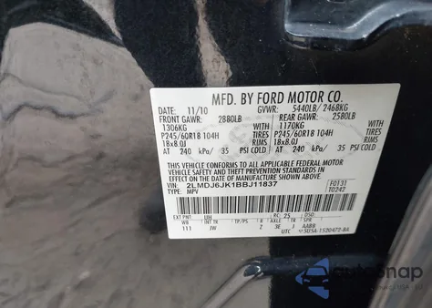 2011 Lincoln Mkx from USA, damaged, VIN 2LMDJ6JK1BBJ11837